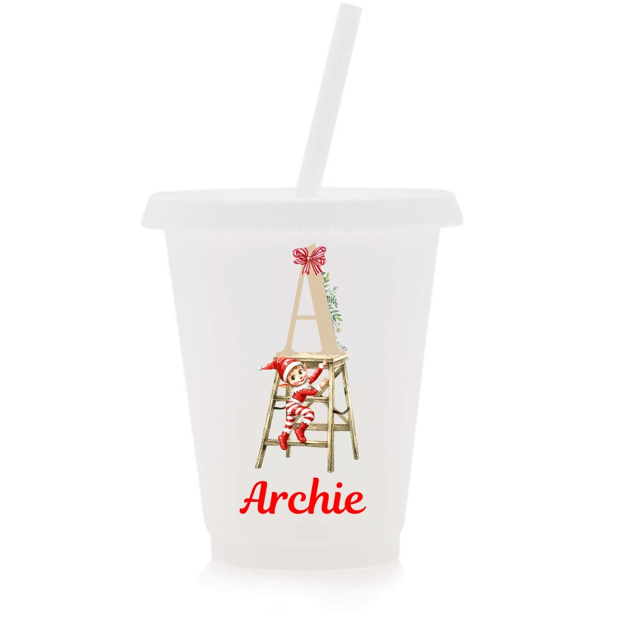 Personalised Elf Christmas Cold Cup with Straw and lid – in either 16oz and 24oz