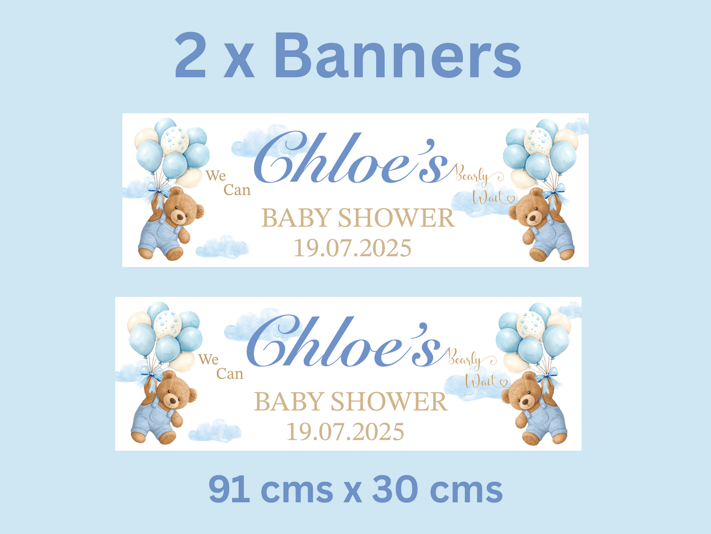 Personalised “We Can Bearly Wait” Baby Shower Banners – Set of 2 (Blue, Pink, or Neutral)