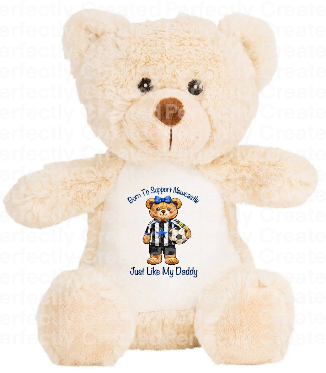 🖤🤍 Born To Support Newcastle – Teddy Bear with bow🧸