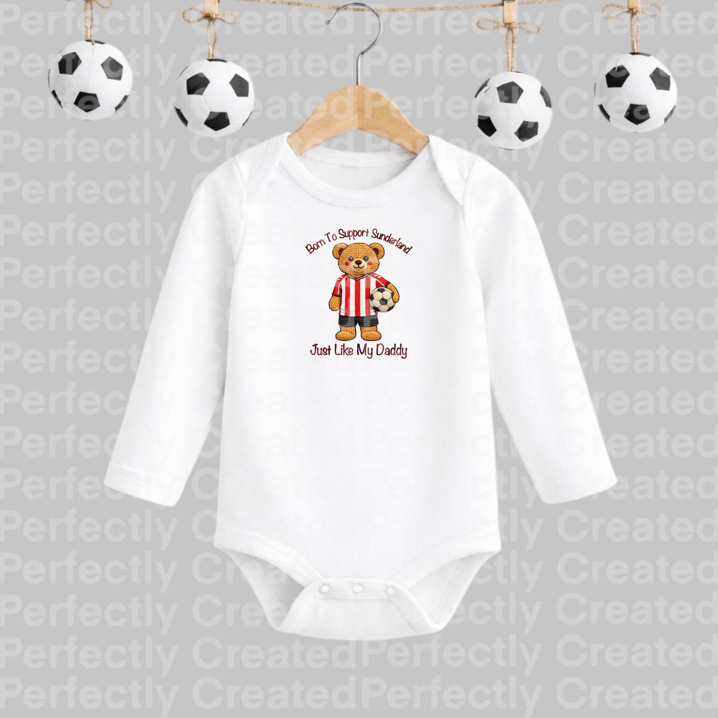 Born to Support Sunderland Baby Long sleeve vest with – Just Like My Daddy