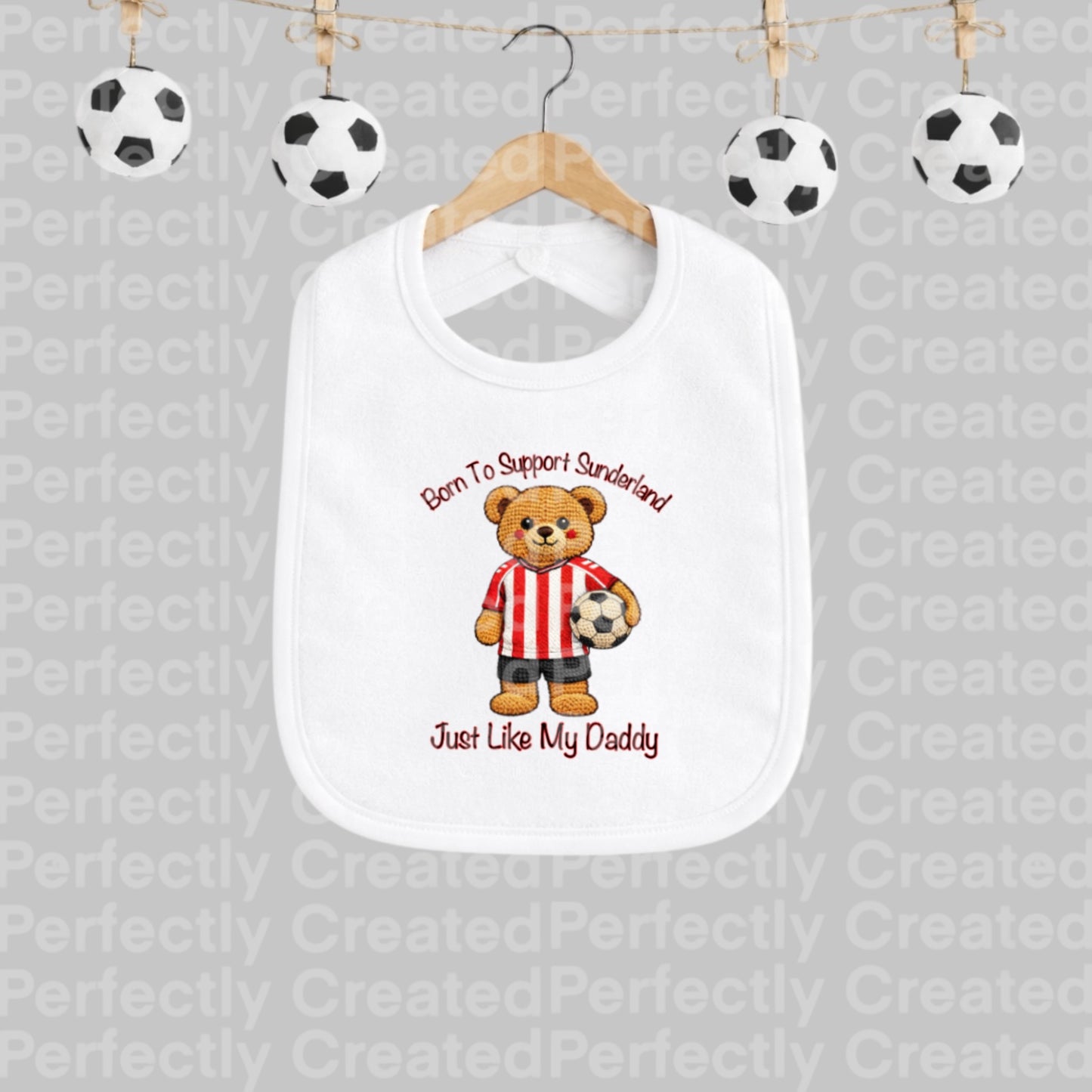 ❤️🤍 Born To Support Sunderland Teddy Bear – Baby Bib ⚽
