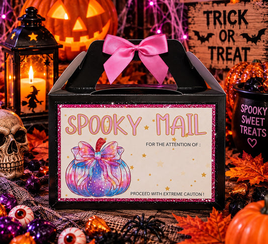 Personalised pink pumpkin Spooky Mail Halloween treat box
