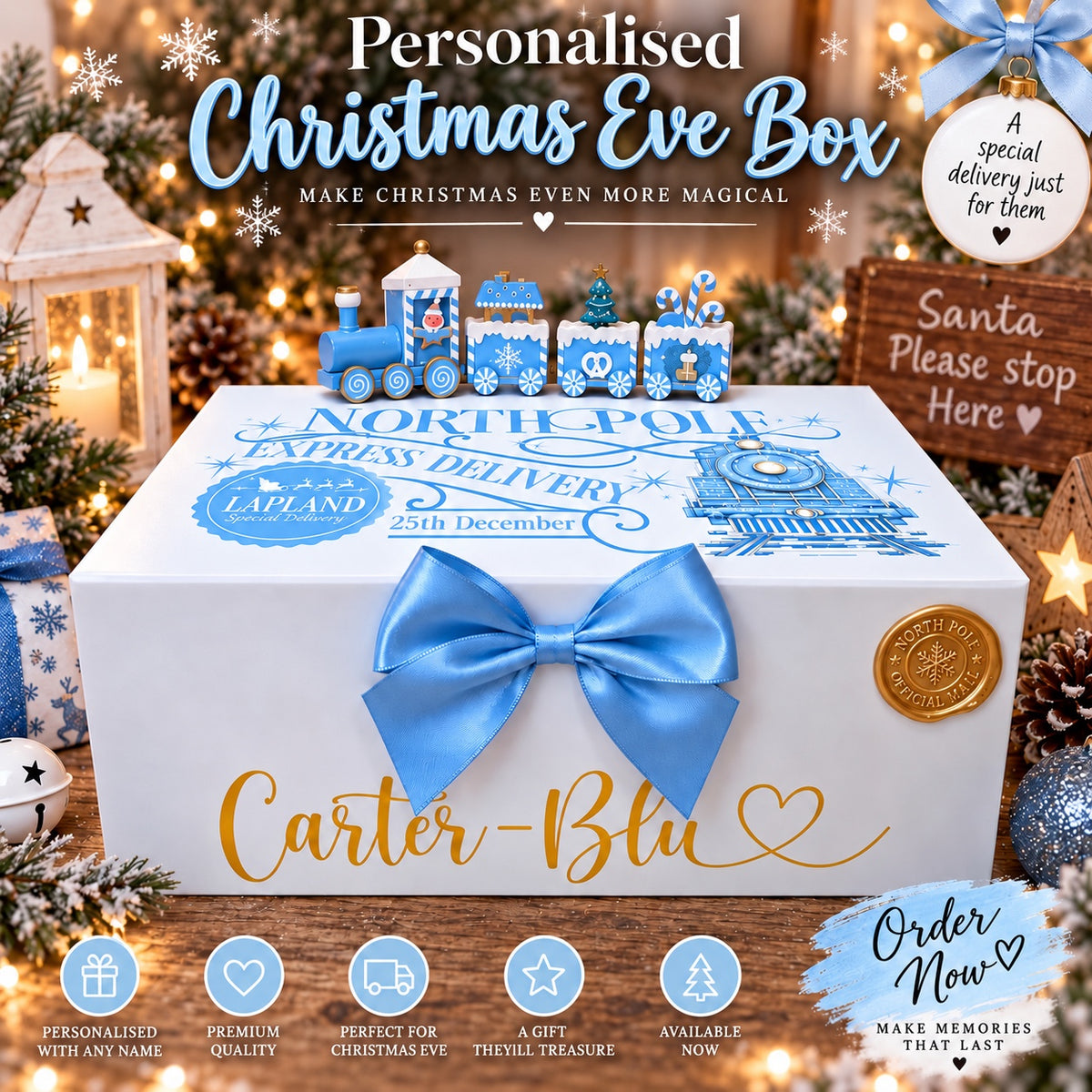 Baby Blue personalised Christmas Eve train box