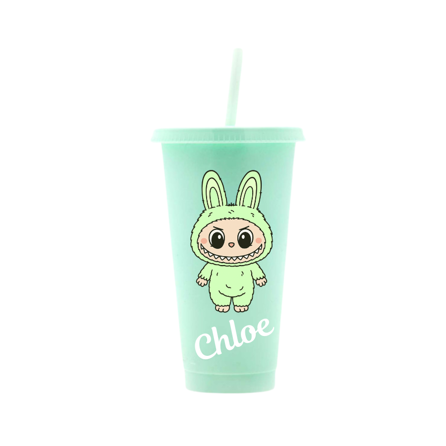 Personalised Little Monsters 24oz Cold Cup with lid and straw