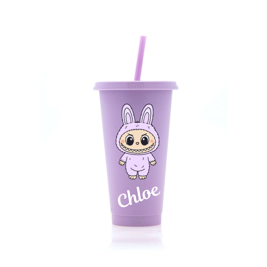 Personalised Little Monsters 24oz Cold Cup with lid and straw