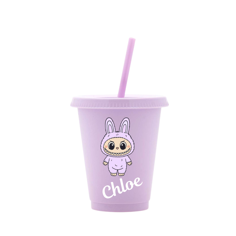 Personalised Little Monsters 16oz Cold Cup with lid and straw