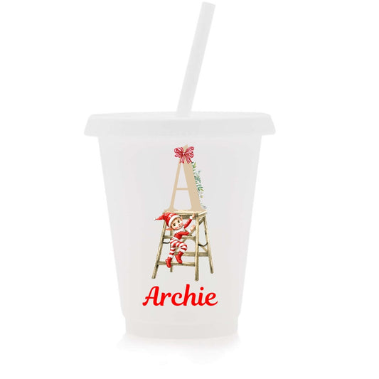Personalised Elf Christmas Cold Cup with Straw and lid – in either 16oz and 24oz