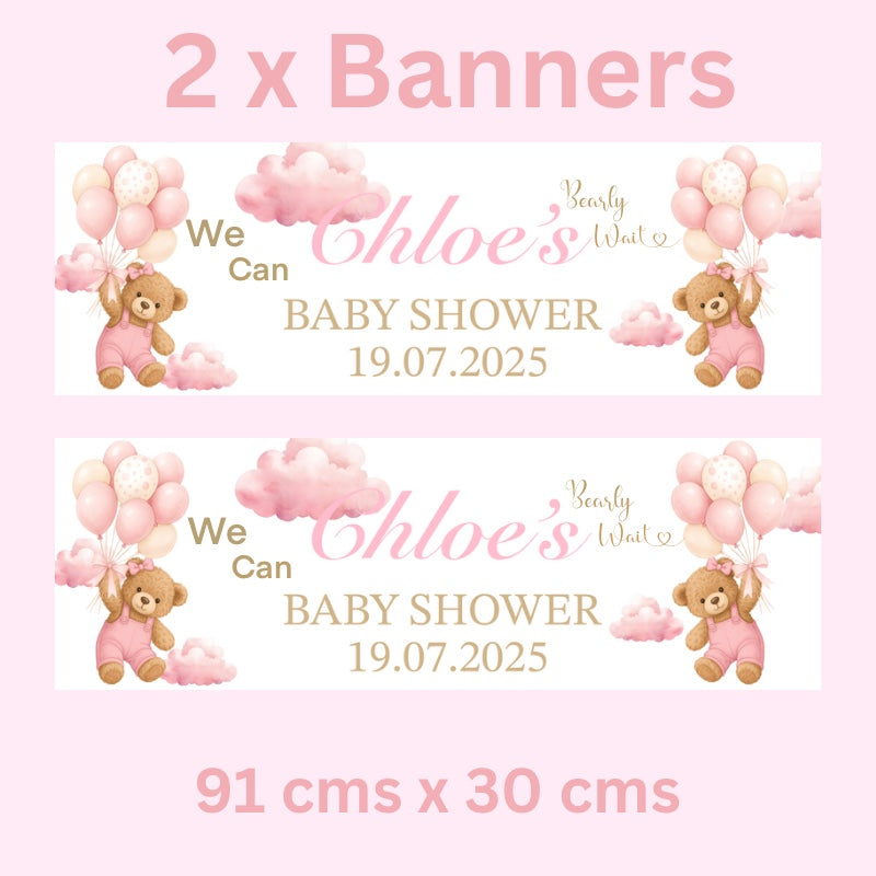 Personalised “We Can Bearly Wait” Baby Shower Banners – Set of 2 (Blue, Pink, or Neutral)