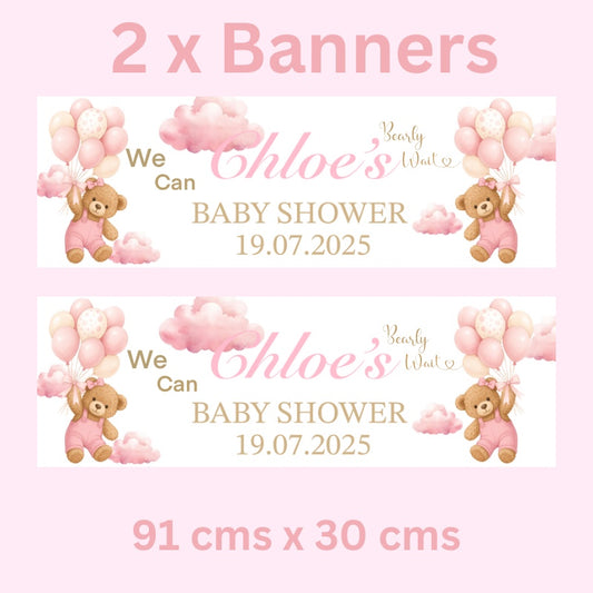 Personalised “We Can Bearly Wait” Baby Shower Banners – Set of 2 (Blue, Pink, or Neutral)
