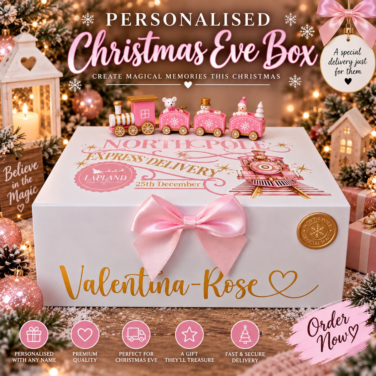 Pink personalised Christmas Eve train box