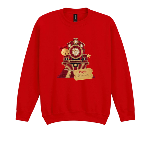 Personalised I Believe Polar Express, Red With Red Embroidered Style Print Kids