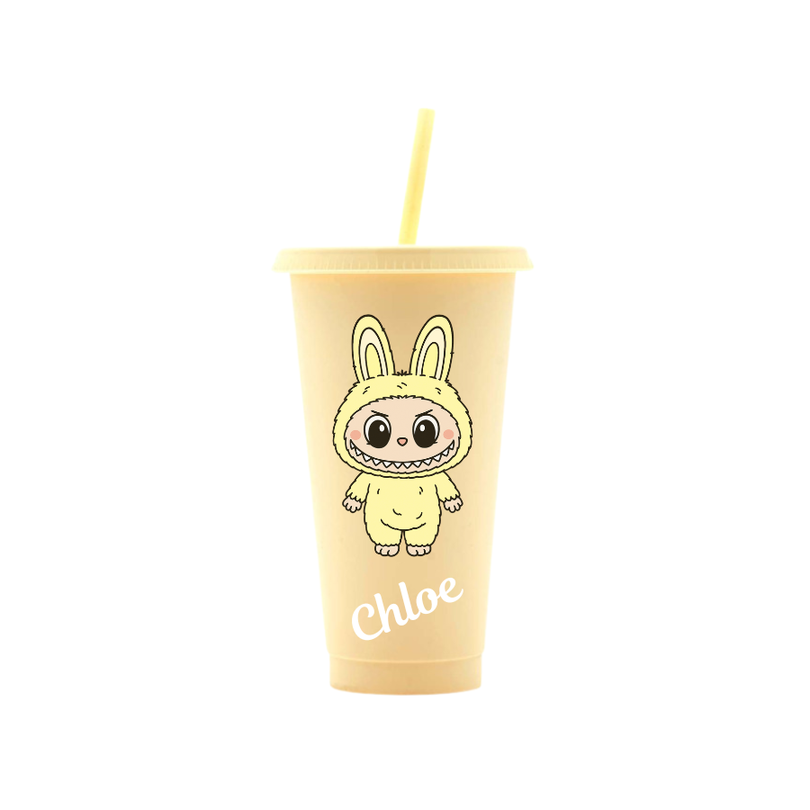 Personalised Little Monsters with Bow 24oz Cold Cup with lid and straw