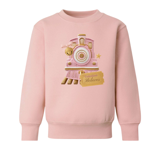 Personalised I Believe Polar Express, Pink With Pink Embroidered Style Print Kids