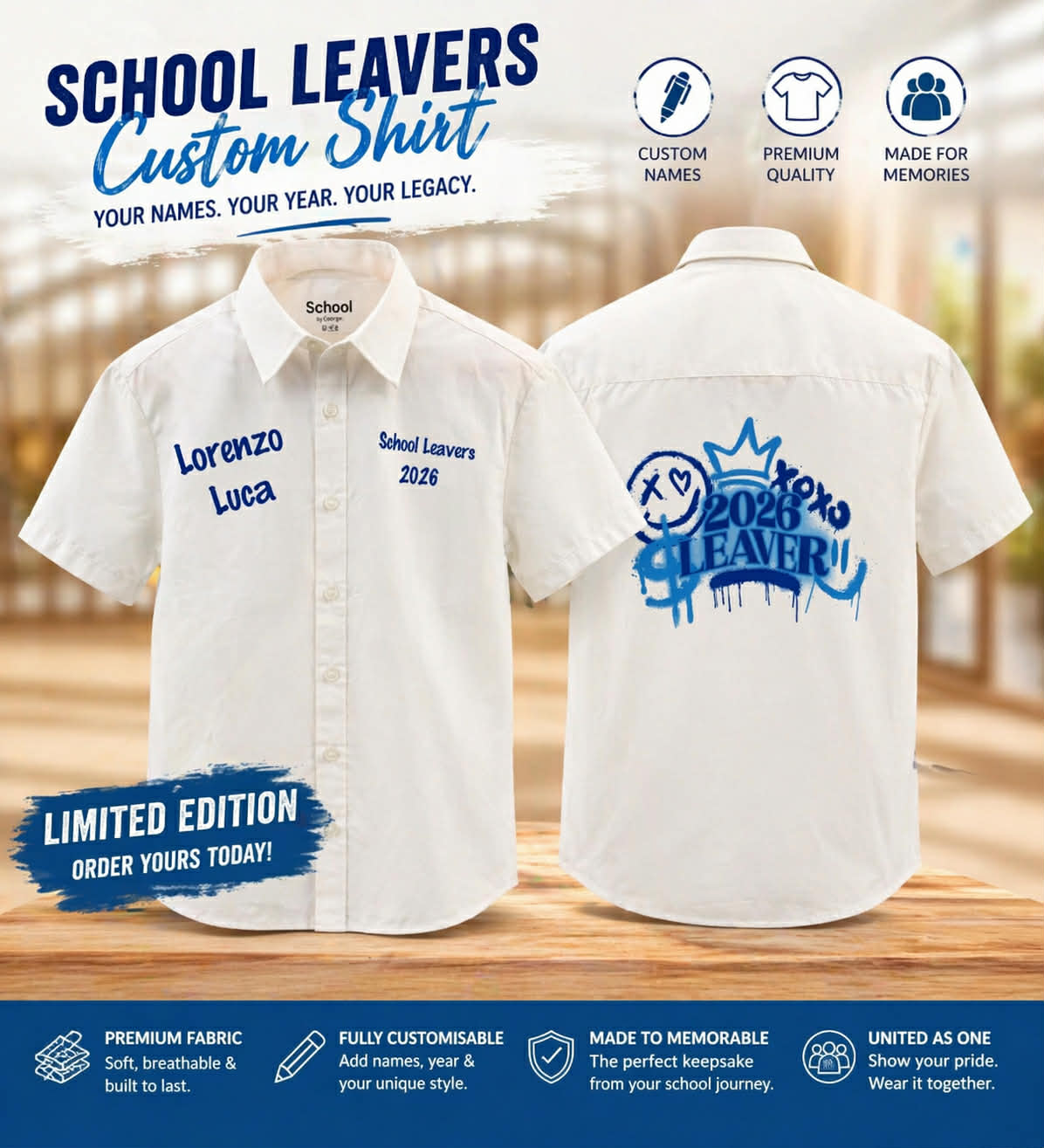 School Graduation Leavers Shirt Blue