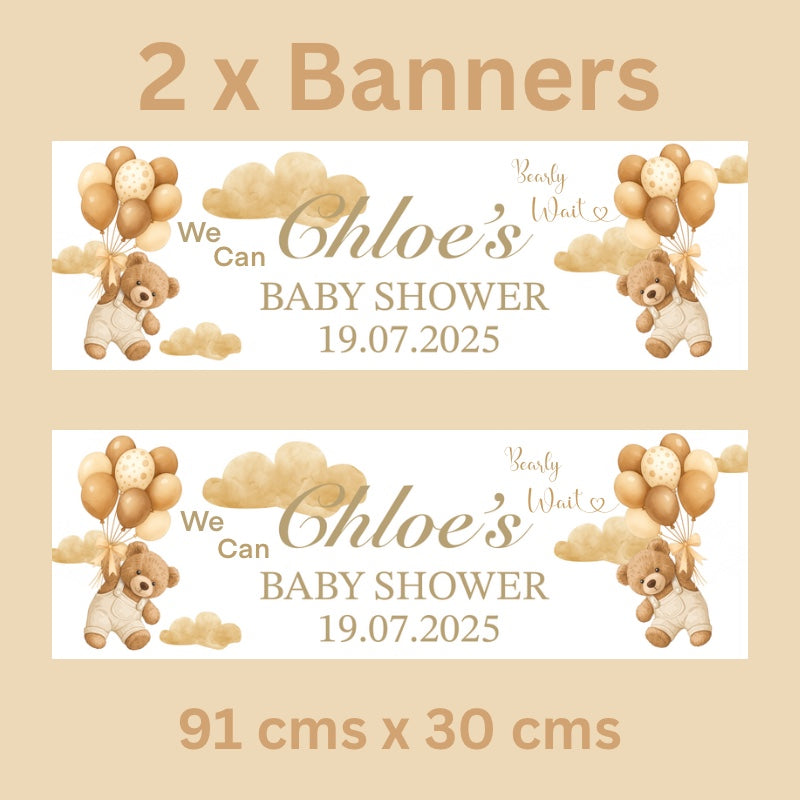 Personalised “We Can Bearly Wait” Baby Shower Banners – Set of 2 (Blue, Pink, or Neutral)