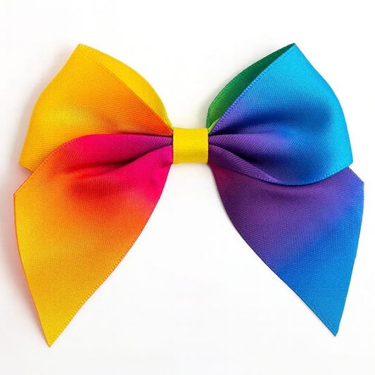 Rainbow| 10cm Satin Ribbon Bow | Self Adhesive | 6 Pack