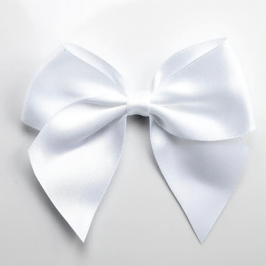 White | 10cm Satin Ribbon Bow | Self Adhesive | 6 Pack