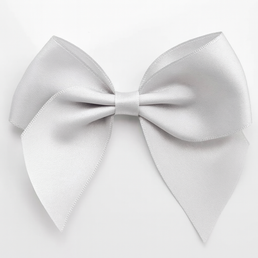 Grey | 10cm Satin Ribbon Bow | Self Adhesive | 6 Pack