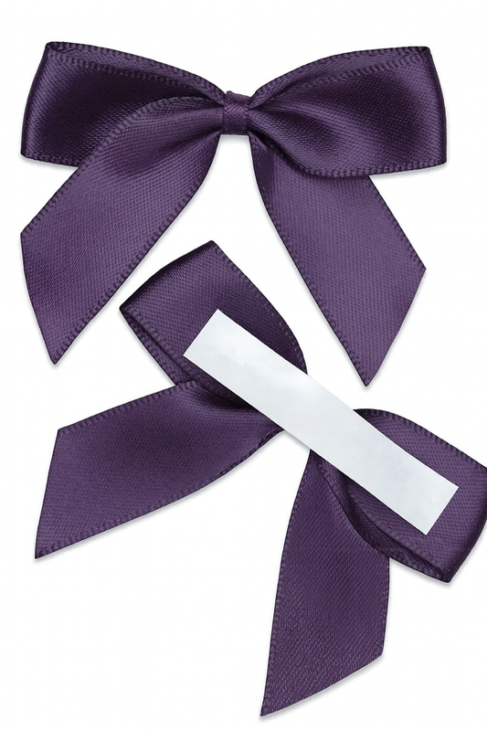 Aubergine | 5cm Satin Ribbon Bow | Self Adhesive | 12 Pack