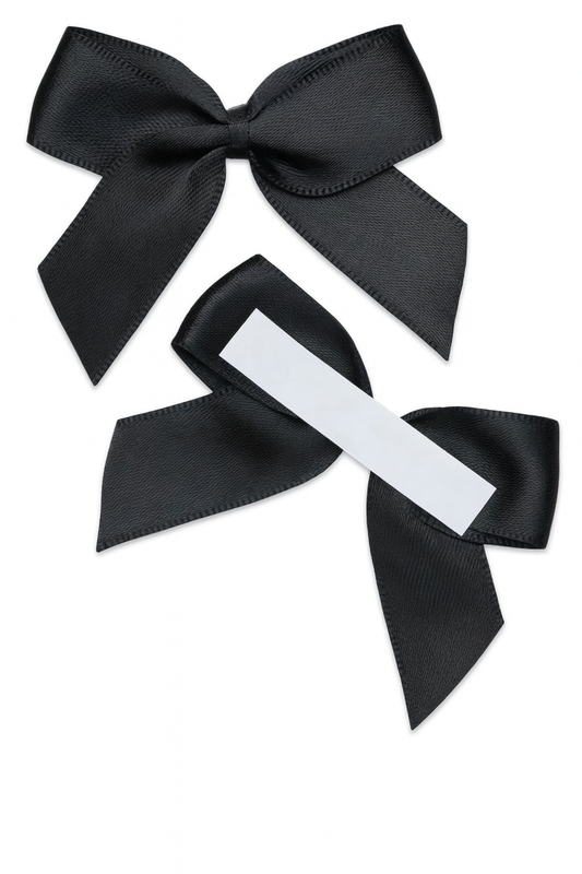 Black | 5cm Satin Ribbon Bow | Self Adhesive | 12 Pack