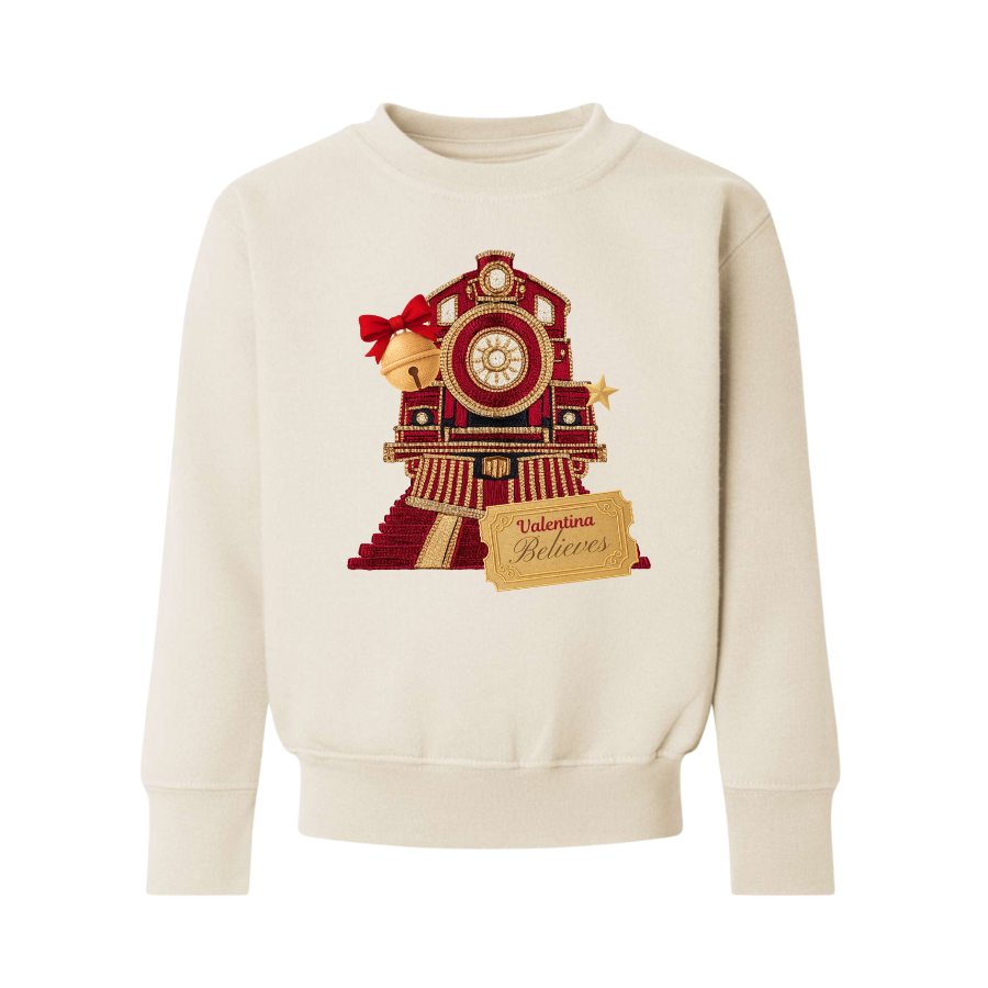Personalised I Believe Polar Express, Natural With Red Embroidered Style Print Kids