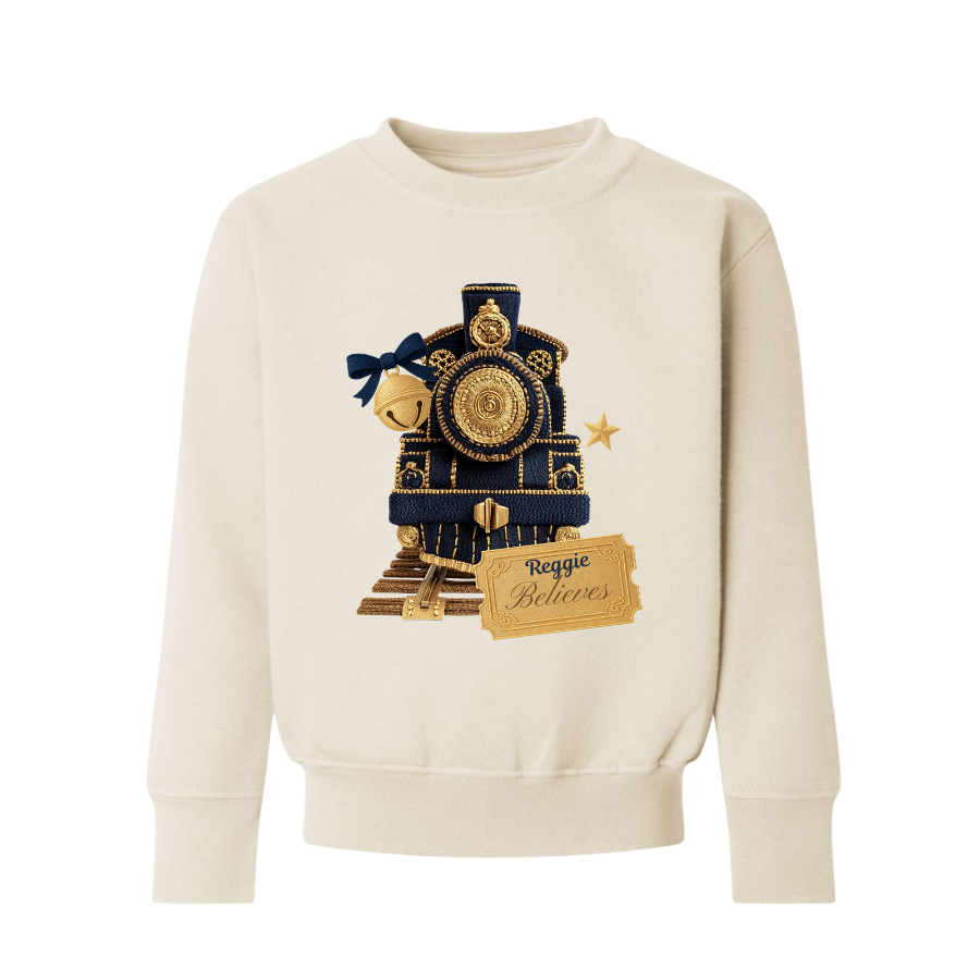 Personalised I Believe Polar Express, Natural With Navy Embroidered Style Print Kids