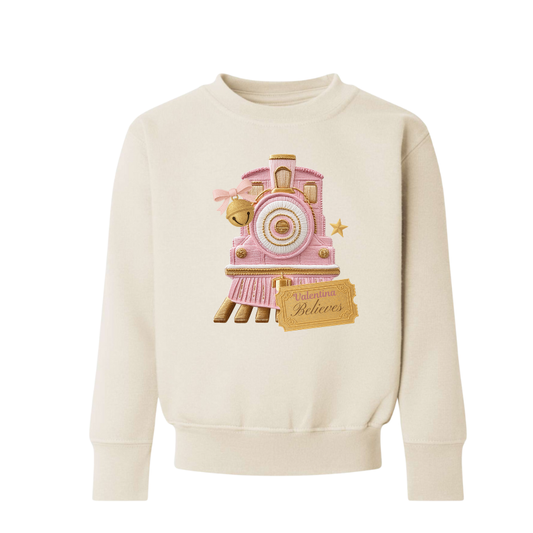 Personalised I Believe Polar Express, Natural With Pink Embroidered Style Print Kids