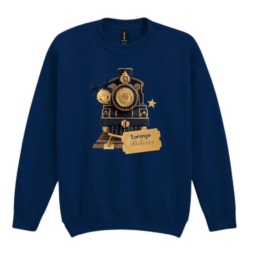 Personalised I Believe Polar Express, Navy With Navy Embroidered Style Print Kids