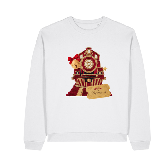 Personalised I Believe Polar Express, White With Red Embroidered Style Print Kids