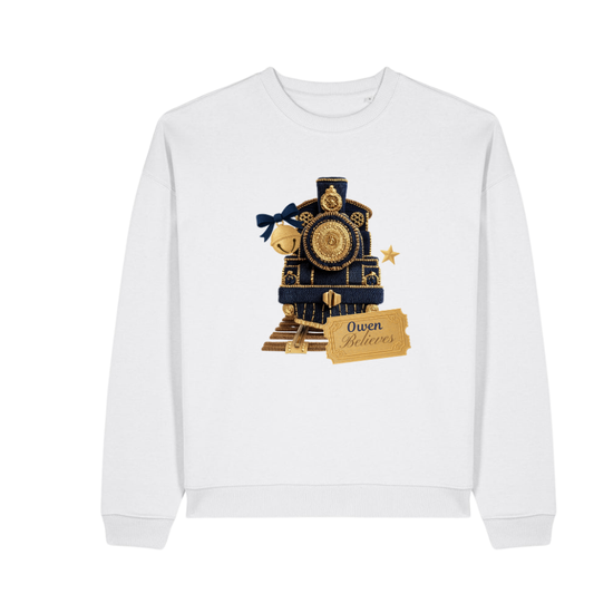 Personalised I Believe Polar Express, White With Navy Embroidered Style Print Kids