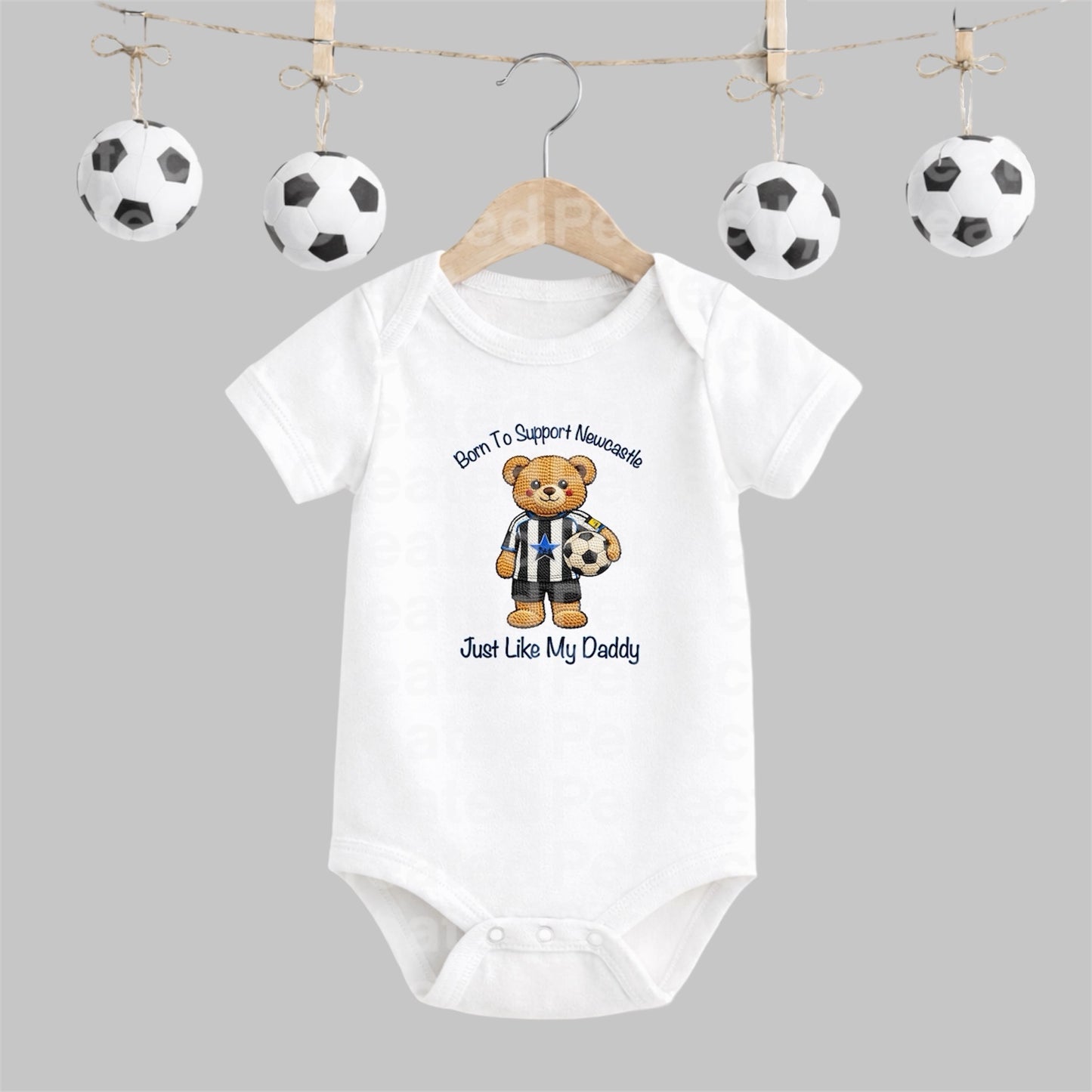 Born to Support Newcastle | Embroidered Style Football Teddy Short Sleeve Baby Vest