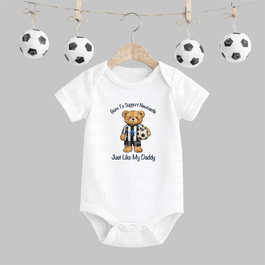 Born to Support Newcastle | Embroidered Style Football Teddy Short Sleeve Baby Vest