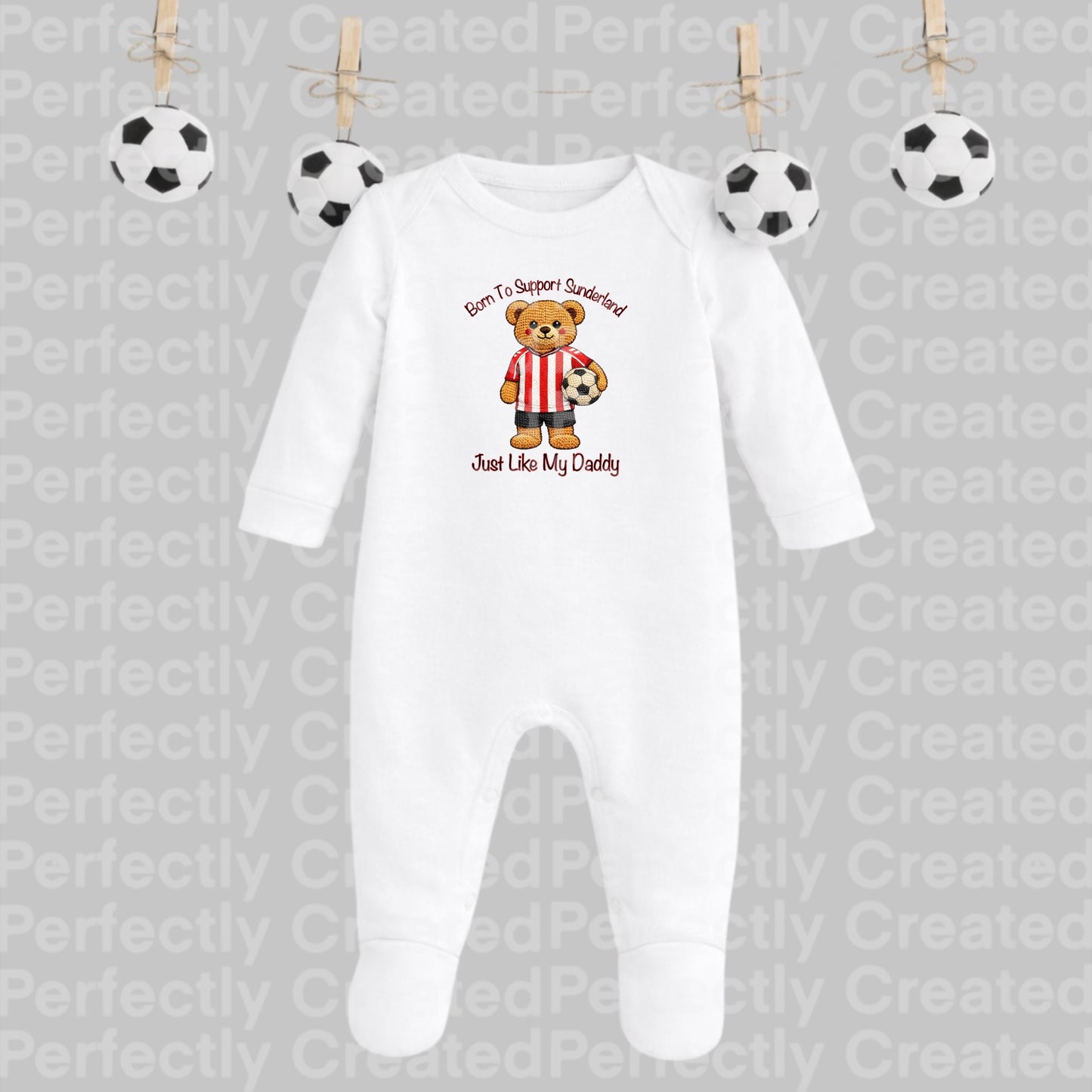 Born to Support Sunderland Baby Sleepsuit – Just Like My Daddy