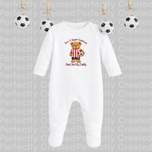 Born to Support Sunderland Baby Sleepsuit – Just Like My Daddy
