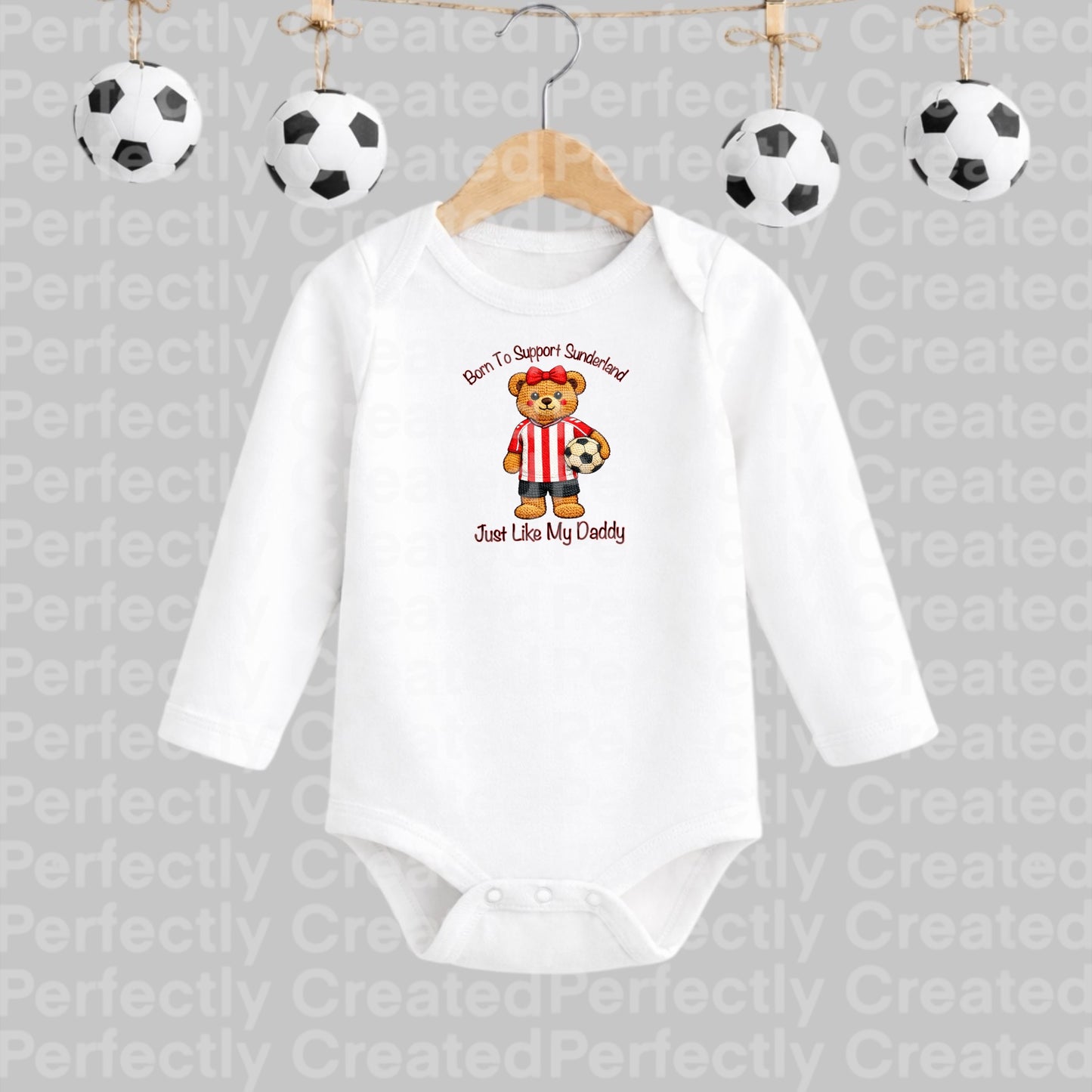 Born to Support Sunderland Baby Long sleeve vest with Bow – Just Like My Daddy