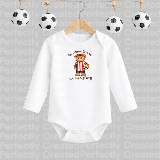 Born to Support Sunderland Baby Long sleeve vest with Bow – Just Like My Daddy