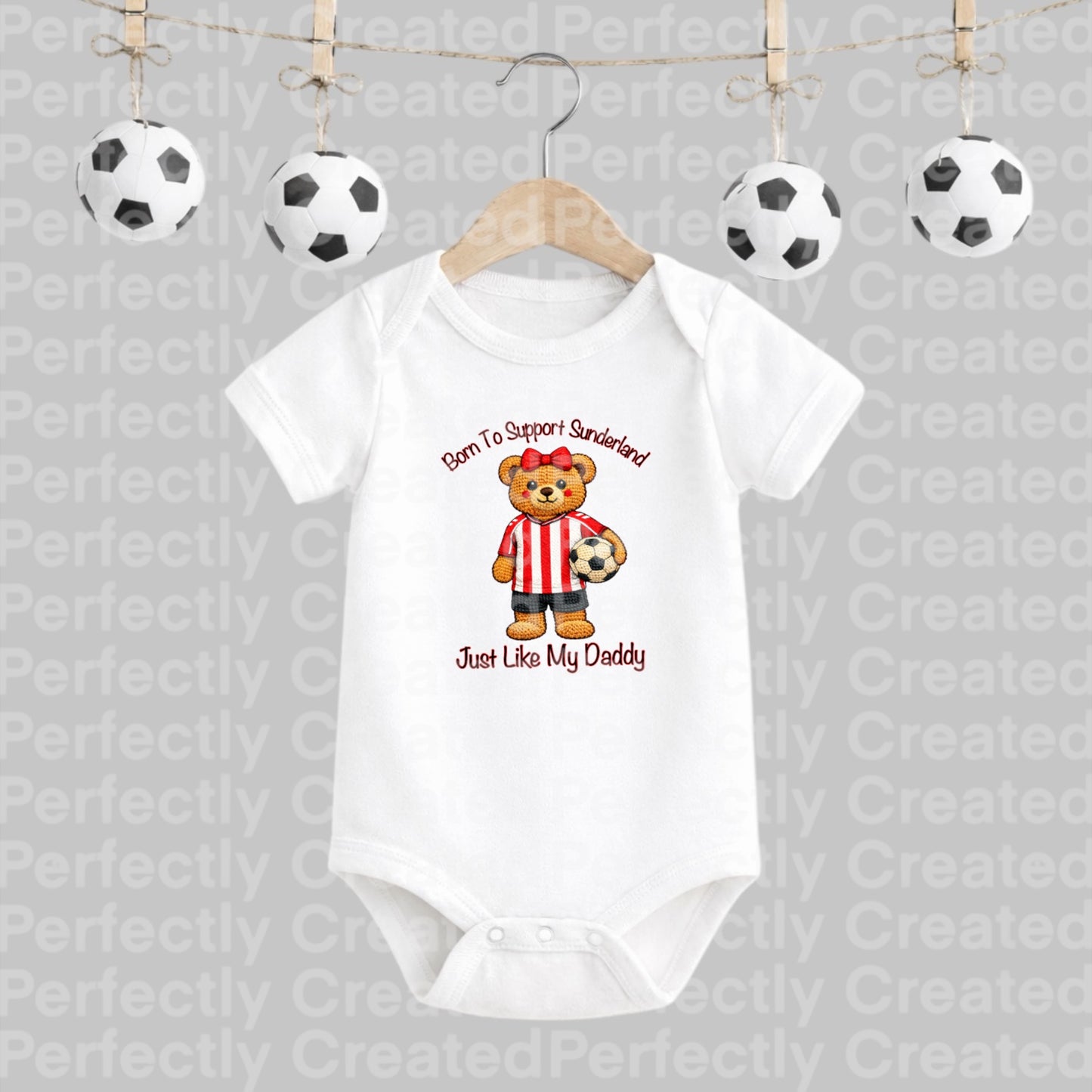 Born to Support Sunderland Baby Short sleeve vest with Bow – Just Like My Daddy