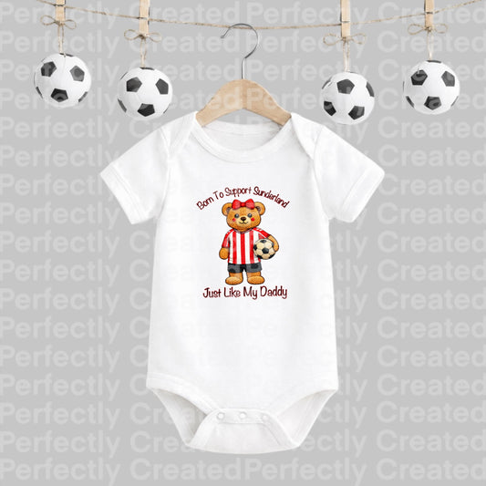 Born to Support Sunderland Baby Short sleeve vest with Bow – Just Like My Daddy