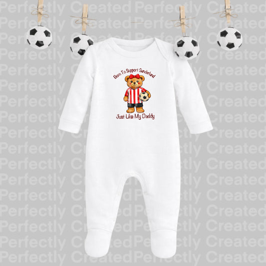 Born to Support Sunderland Baby Sleepsuit with Bow – Just Like My Daddy