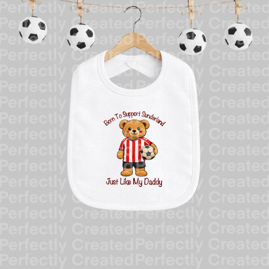 ❤️🤍 Born To Support Sunderland Teddy Bear  – Baby Bib ⚽