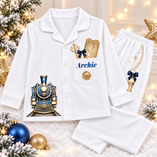 Personalised Christmas Train Pyjamas - Navy