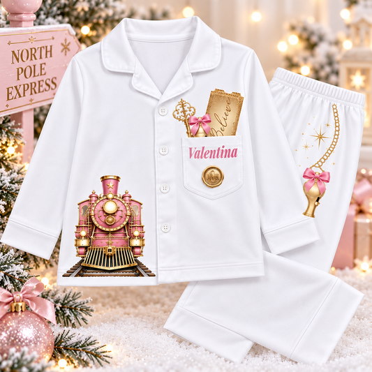Personalised Christmas Train Pyjamas - Pink