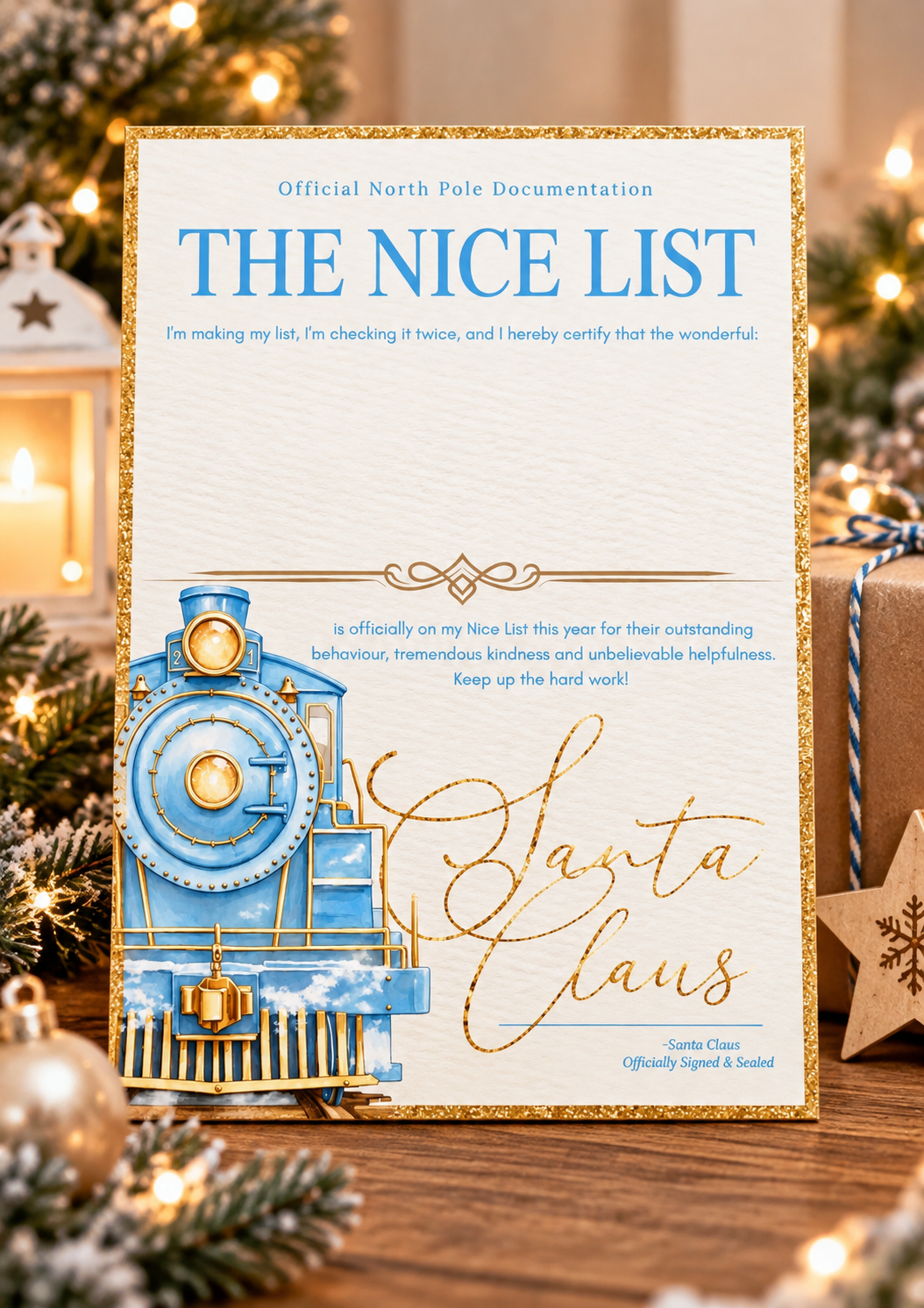 Personalised Nice List Certificate including envelope with wax stamp 4 colours