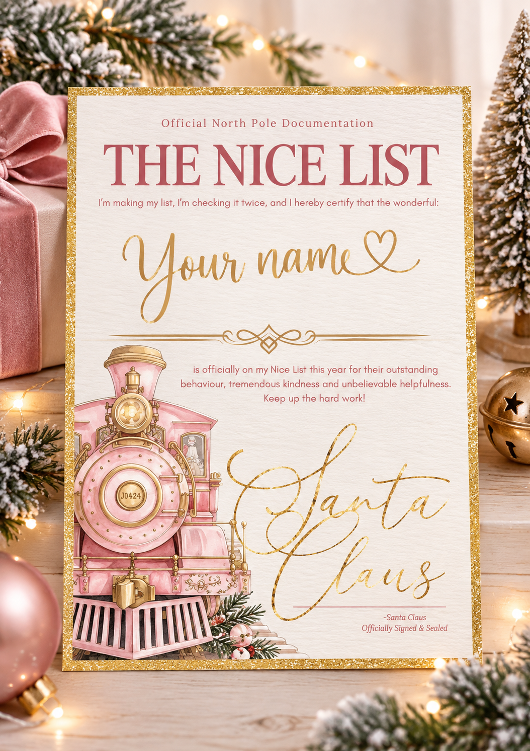 Personalised Nice List Certificate including envelope with wax stamp 4 colours
