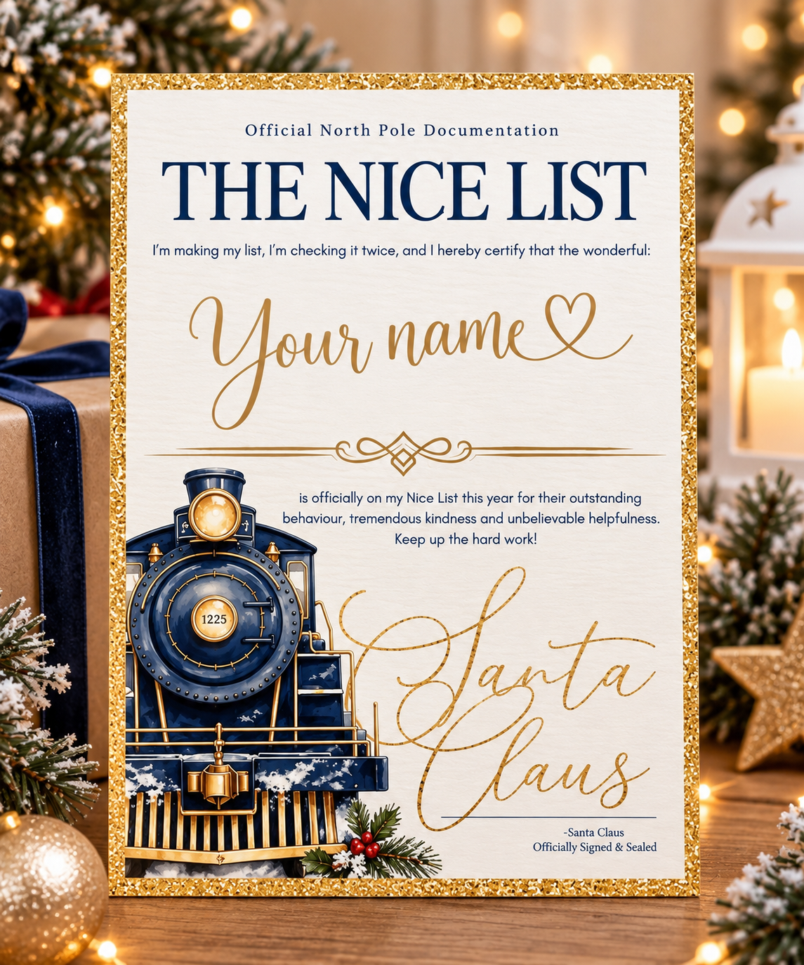 Personalised Nice List Certificate including envelope with wax stamp 4 colours