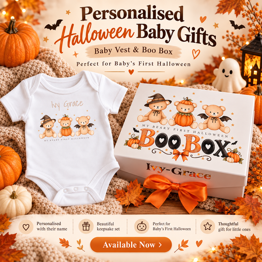 Personalised My Beary First Halloween Boo Box & Baby Vest Set