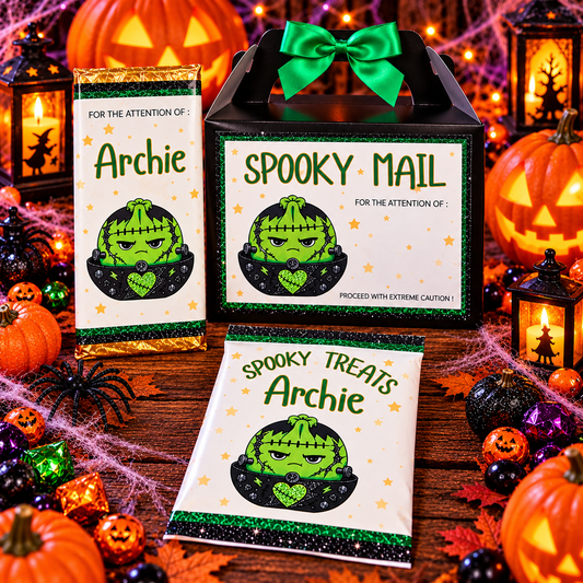 Personalised Frankenstein Spooky Treats Set – Full Set £8
