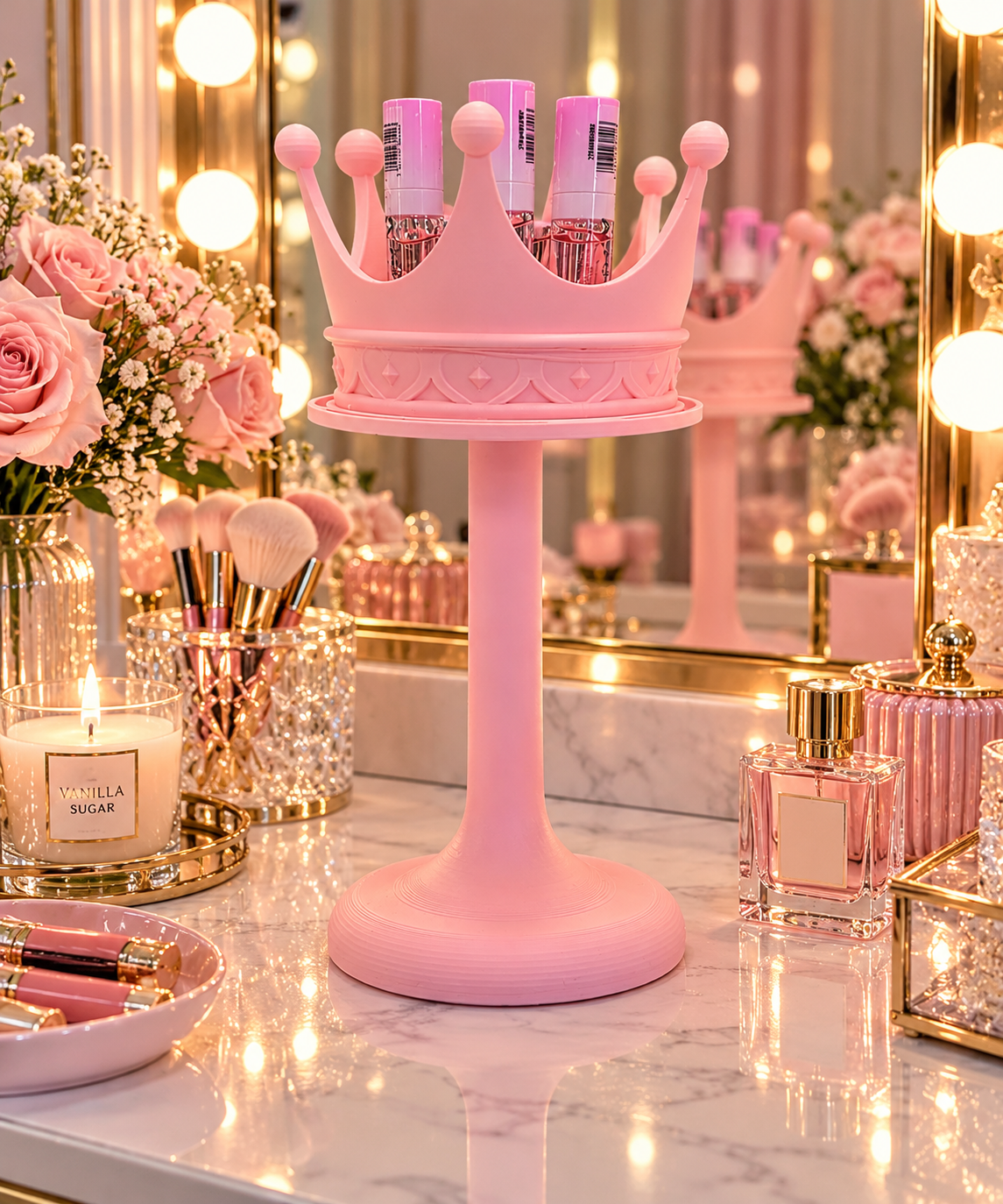 Pink Crown Lipstick Holder – 3D Printed Dressing Table Organiser