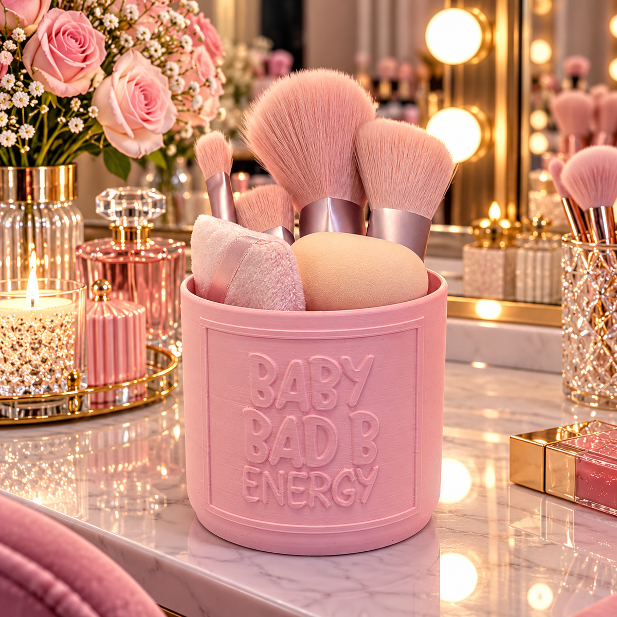 Pink Baby Bad B Energy Makeup Brush Holder – 3D Printed
