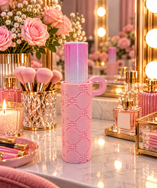 Pink Patterned Cosmetic Holder – 3D Printed Vanity Accessory